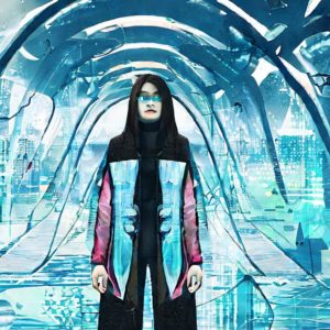 woman-wearing-fish-coat-in-a-futuristic-technological-landscape , image AI generated